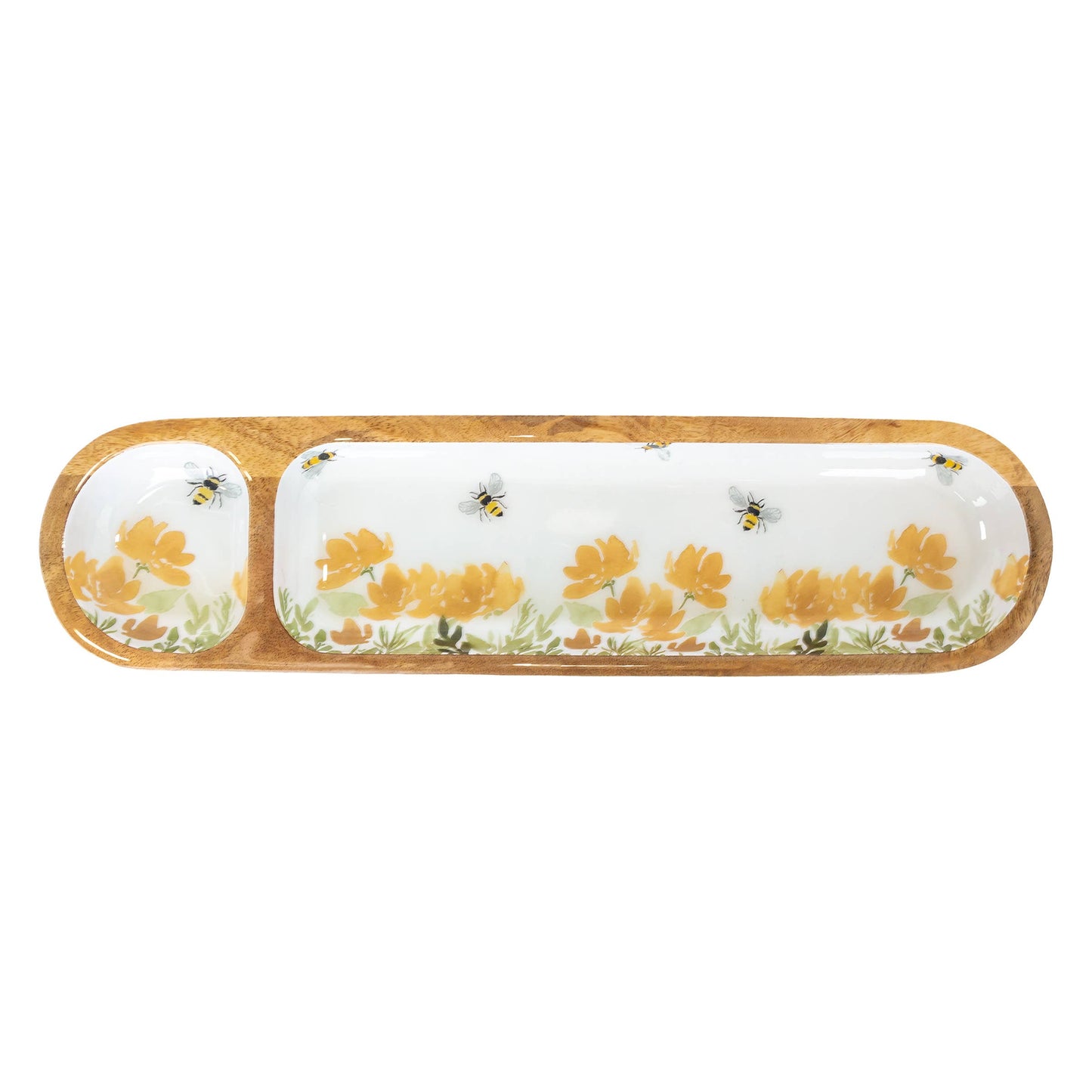 Bee Field 2 Sectioned Mango Wood Tray