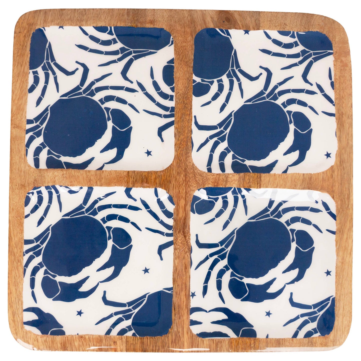 Navy Crabs Mango Wood 4 Sectioned Tray