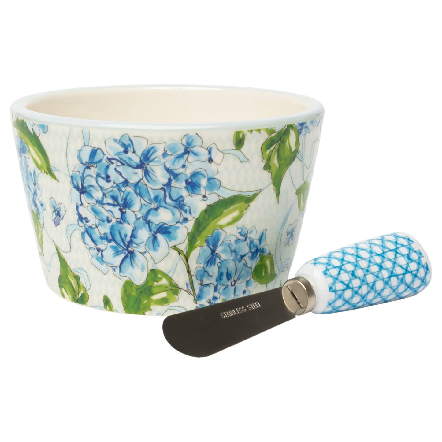 Blue Hydrangea Ceramic Bowl & Spreader