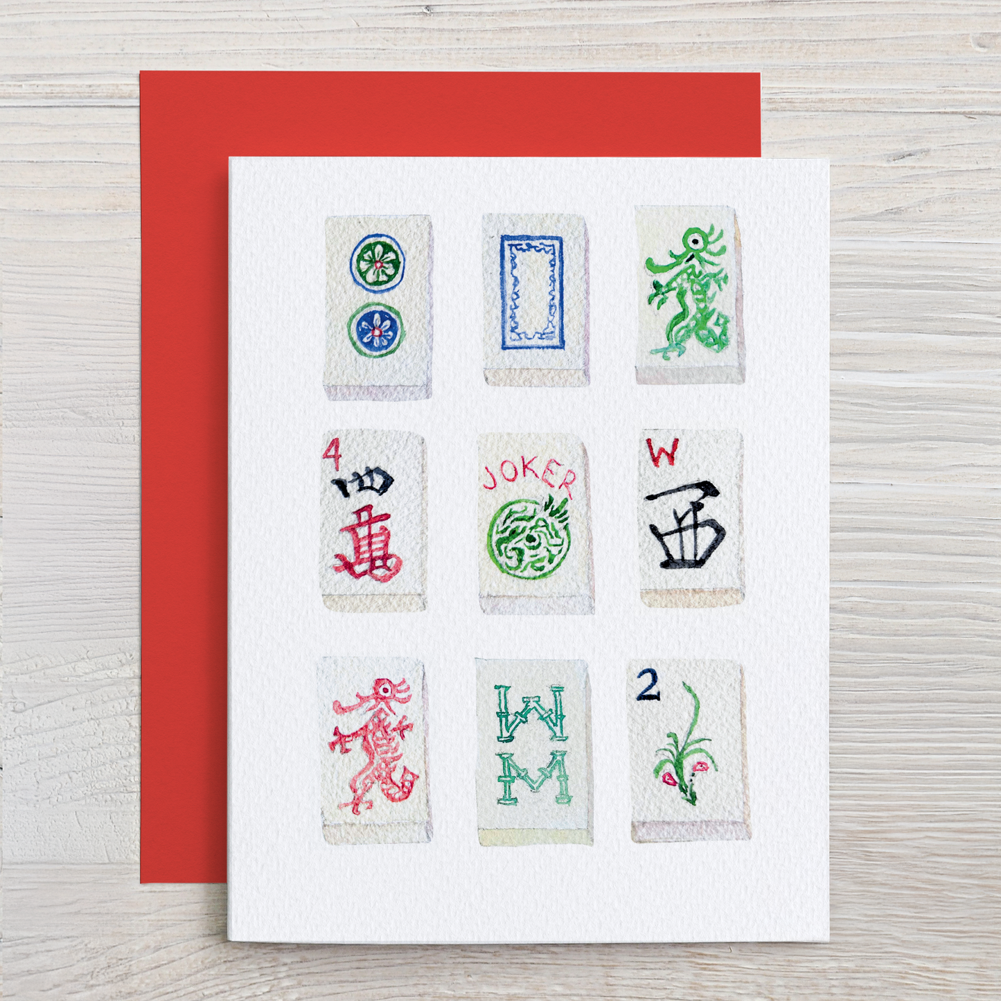 Mahjong Watercolor Note Card Set