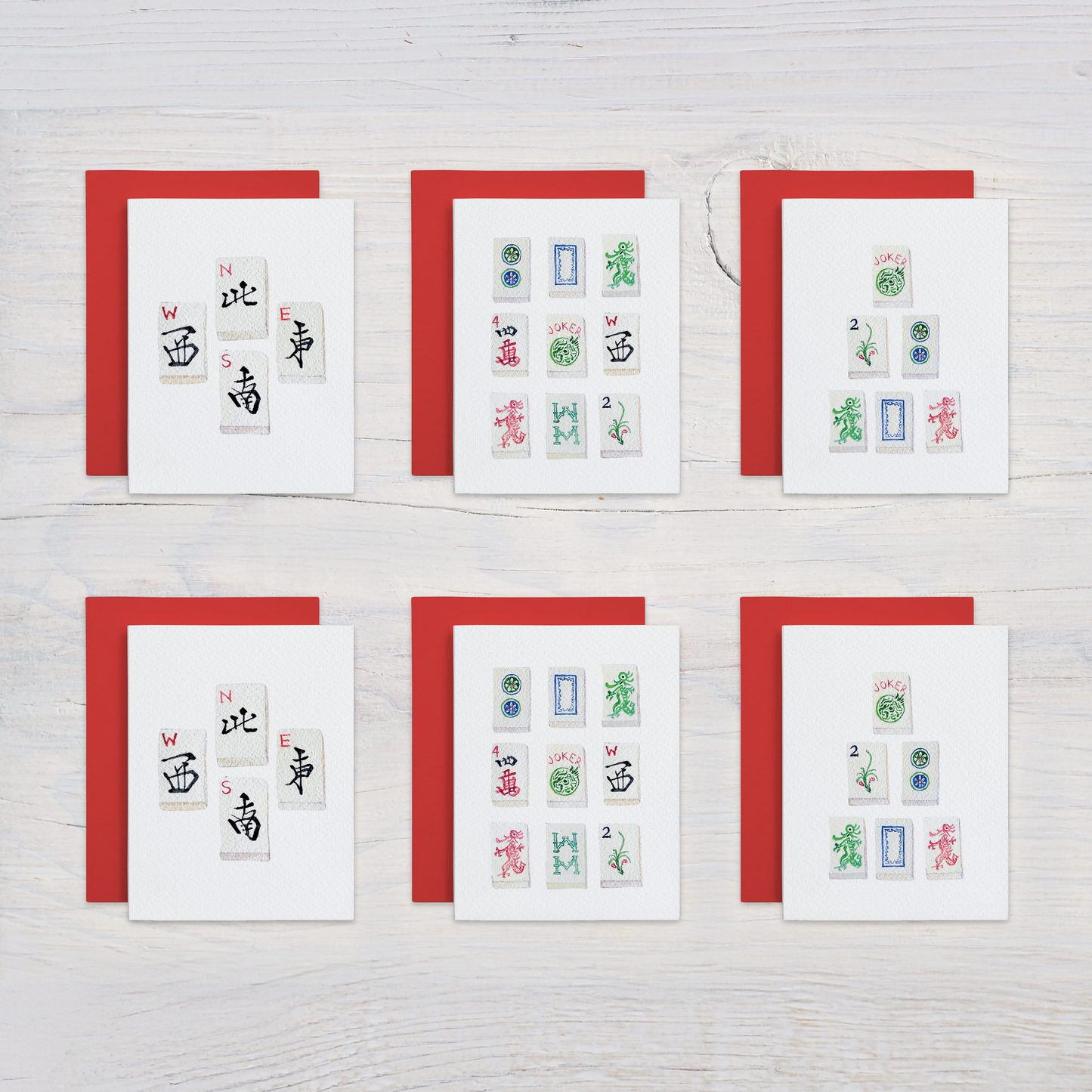 Mahjong Watercolor Note Card Set