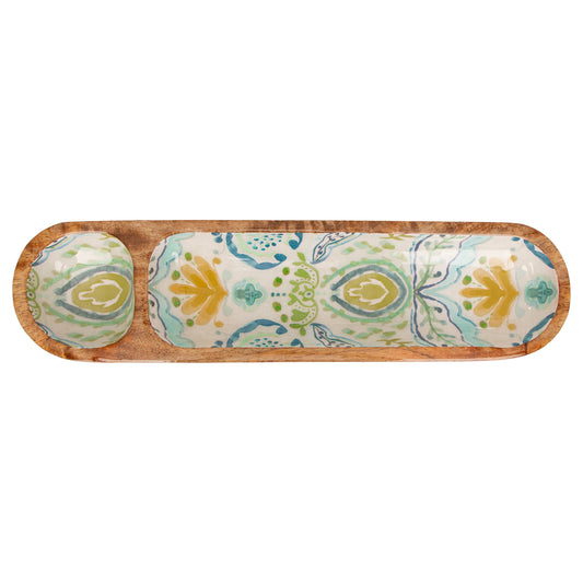 Azure & Ivy Gold Mango Wood 2 Sectioned Tray