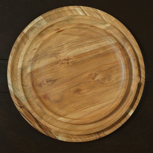 Large Natural Wood Round Tray