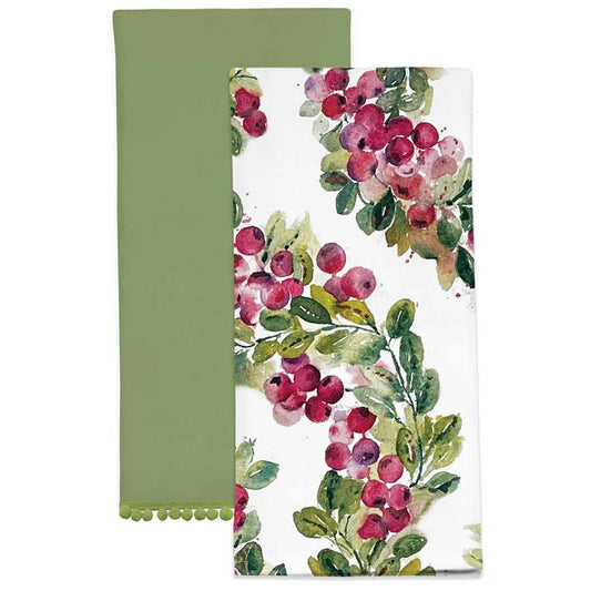 Cranberry Wreath Cotton Tea Towels Set of 2 Christmas