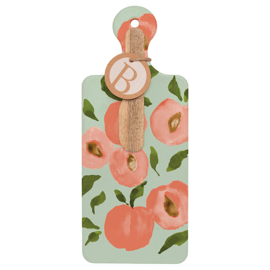 Peaches CUTErie Personal Cheese Board & Wood Spreader Set