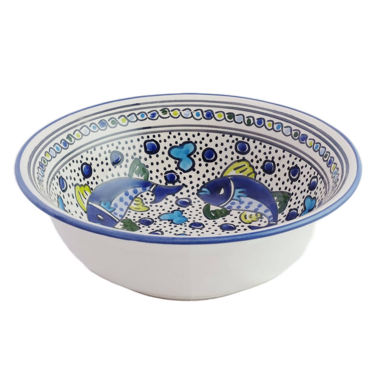 10" Blue Fish Medium Deep Ceramic Salad Bowl | Serving Bowl