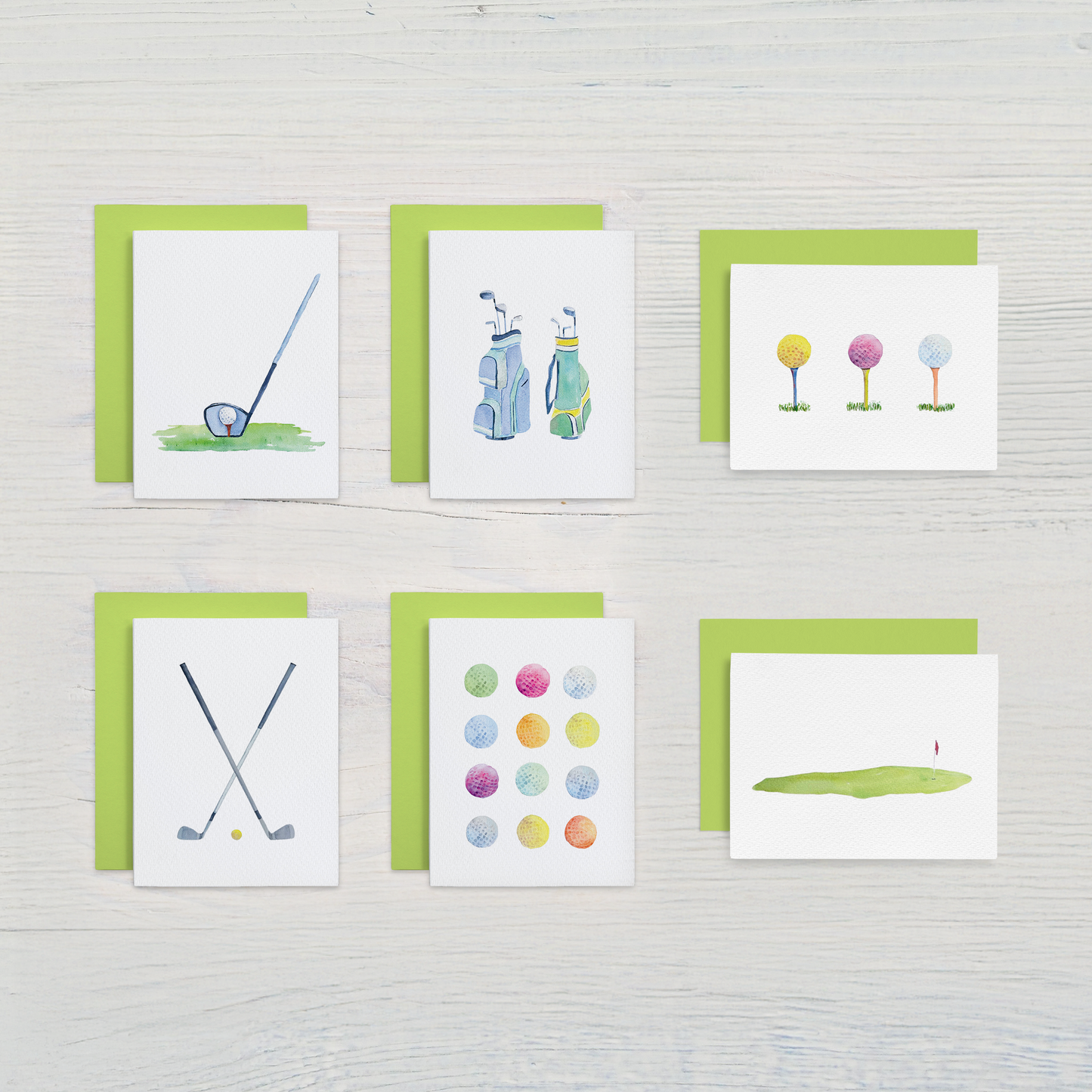 Watercolor Golf Note Card Set (6 assorted designs)