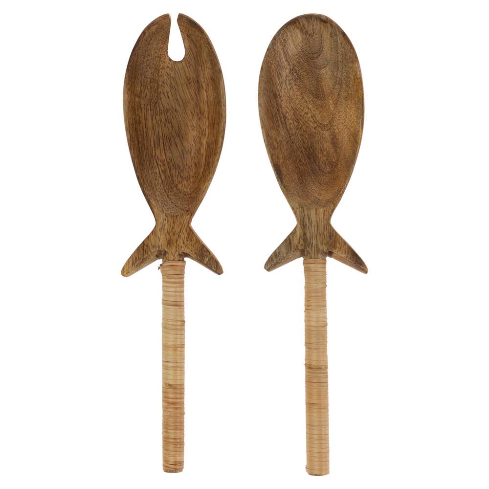 11" Fish Wood Serving Set