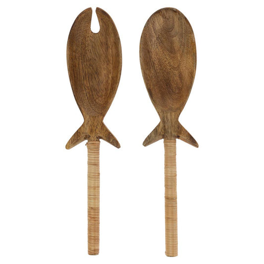 11" Fish Wood Serving Set