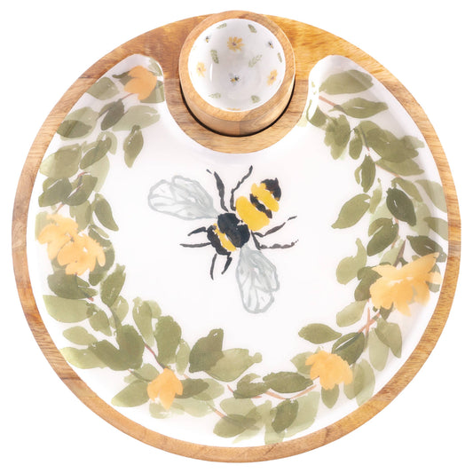 Bee Field Round Mango Wood Platter & Bowl