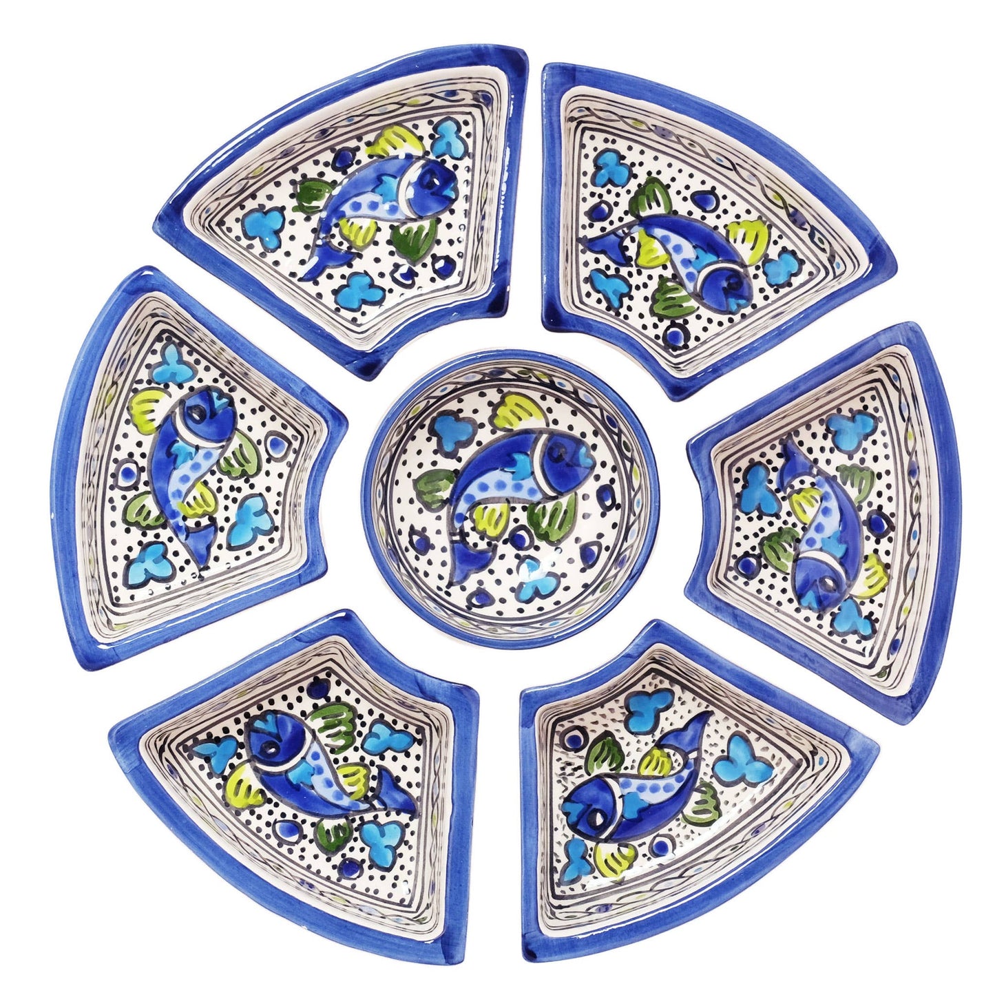 Blue Fish Hand Painted Ceramic Tapas Chip & Dip Server