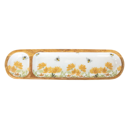 Bee Field 2 Sectioned Mango Wood Tray