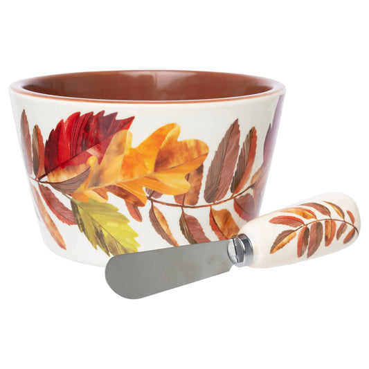 Falling Leaves Dip Bowl & Spreader Fall Autumn