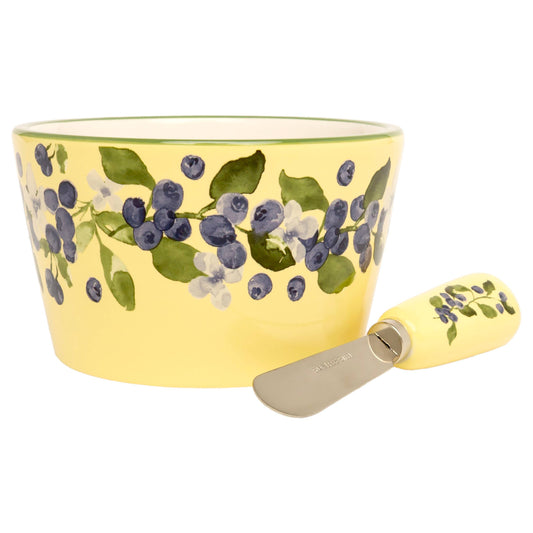 Blueberry Ceramic Bowl & Spreader