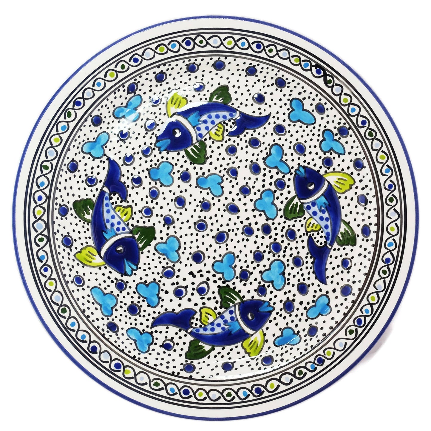 13" Blue Fish Round Large Platter, Tableware, Serveware
