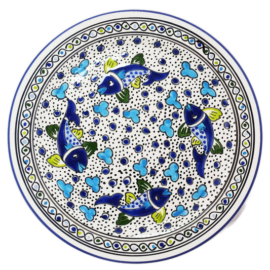 13" Blue Fish Round Large Platter, Tableware, Serveware