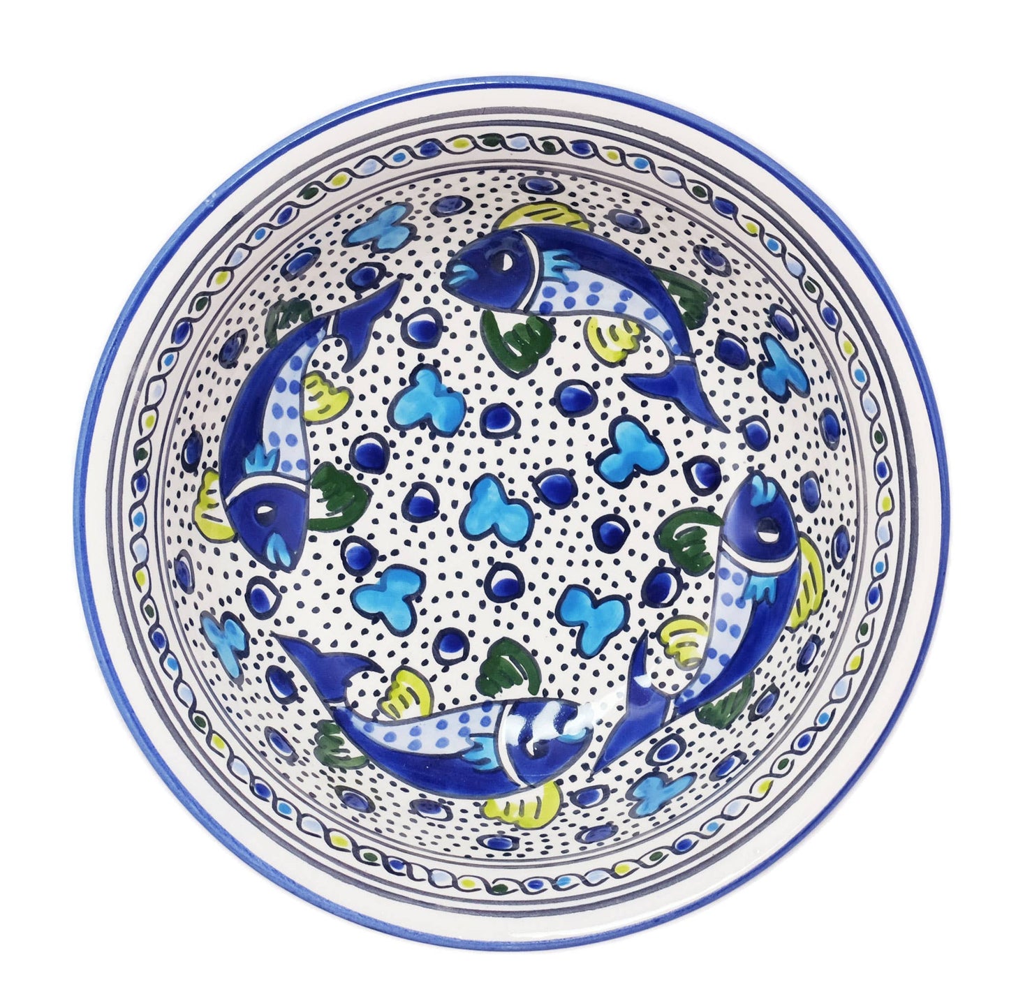 10" Blue Fish Medium Deep Ceramic Salad Bowl | Serving Bowl