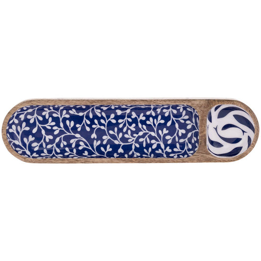Long Navy Mango Wood Tray