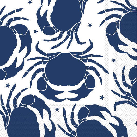 Paper Cocktail Napkins 20 Ct Navy Crabs