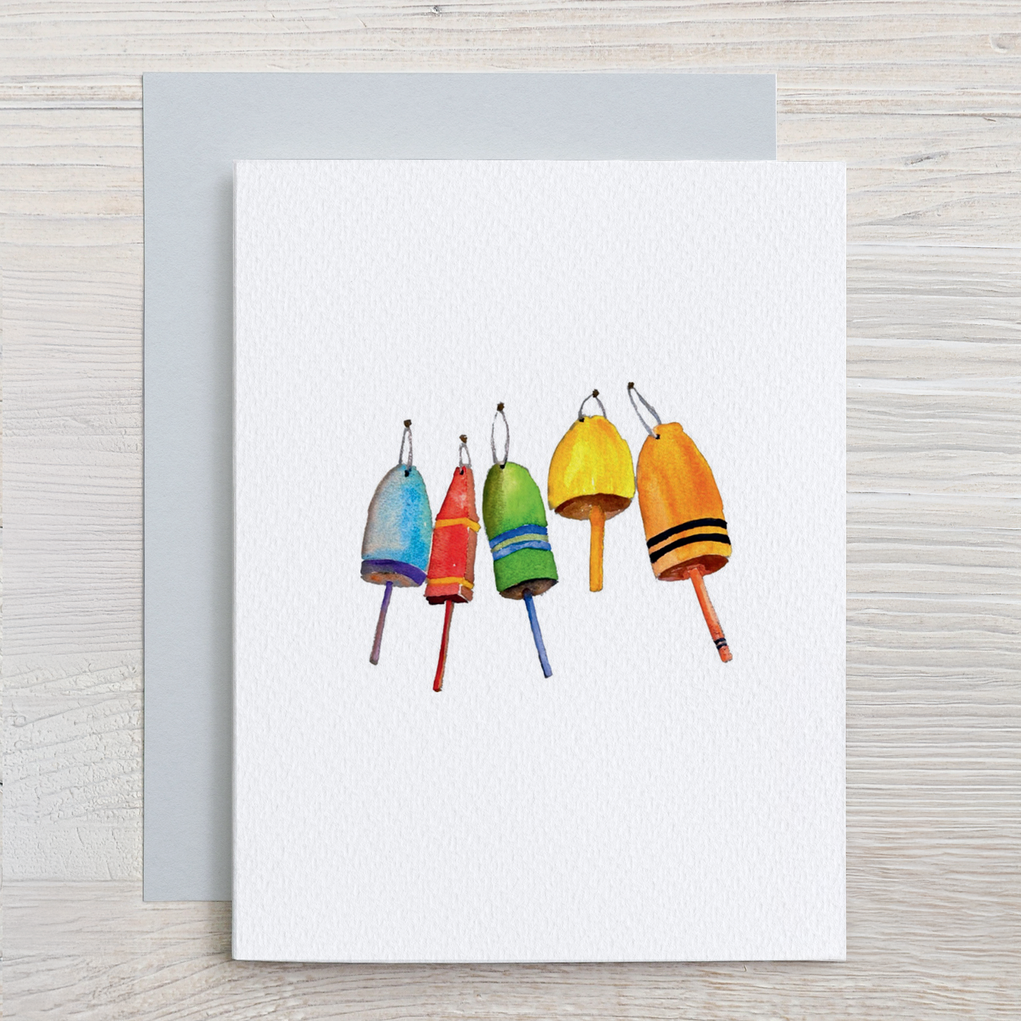 Watercolor Coastal Card Set: 6 Assorted Shell & Buoy Designs