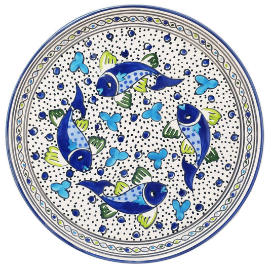 Blue Fish Hand Painted Ceramic Tapas Chip & Dip Server